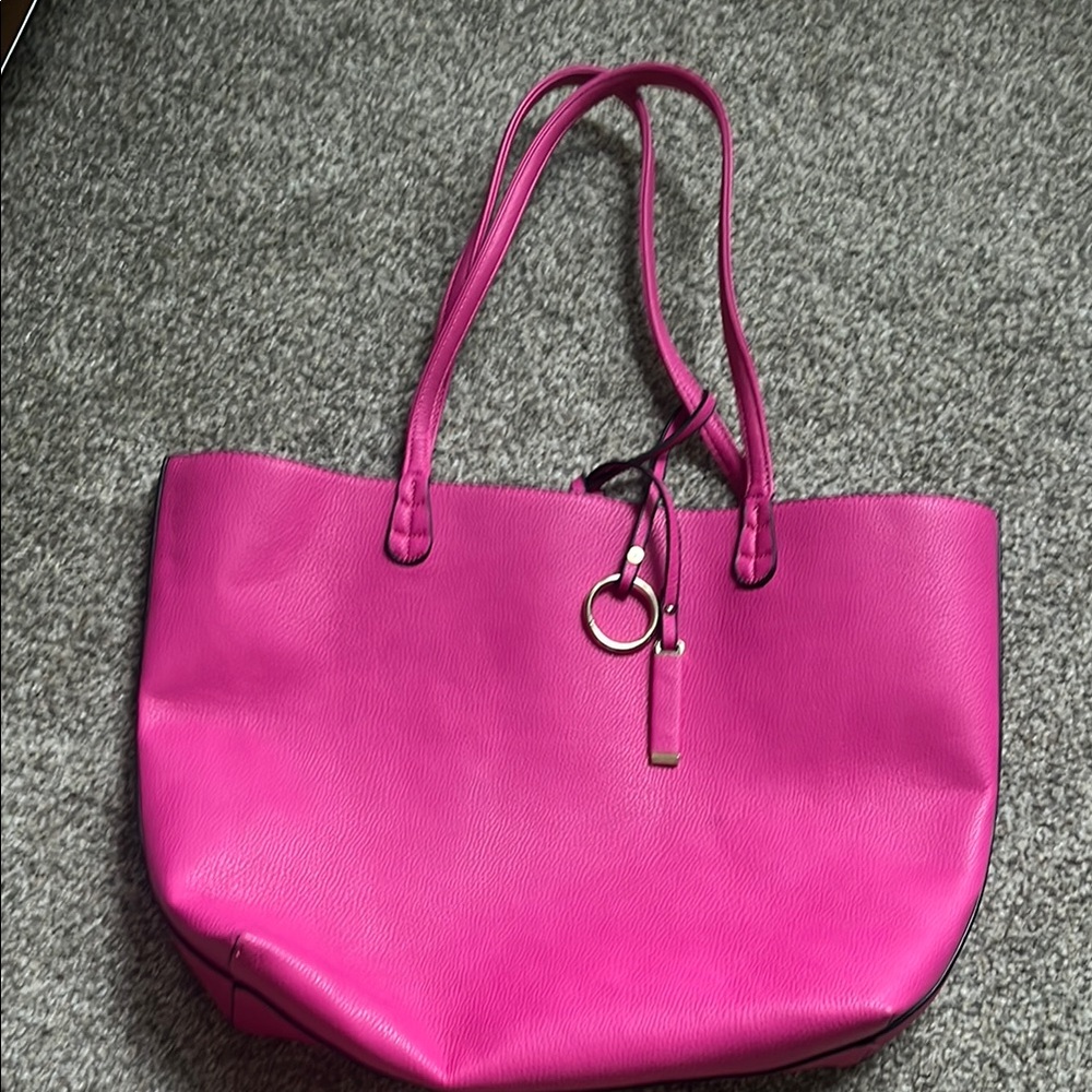 Fuchsia Pink Faux Leather Tote Bag